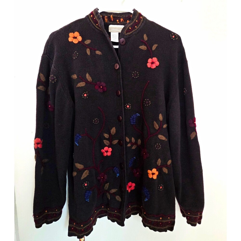 Coldwater Creek Women’s Floral Knit Button Front Cardigan Sweater M